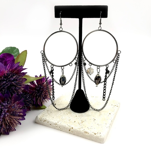 Jewelry - Jeweled Hoop Dangle Earrings